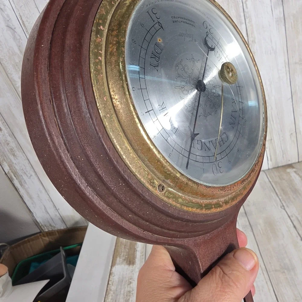 VTG Taylor Mahogany Banjo Wood Weather Station Barometer Thermometer Mid Century